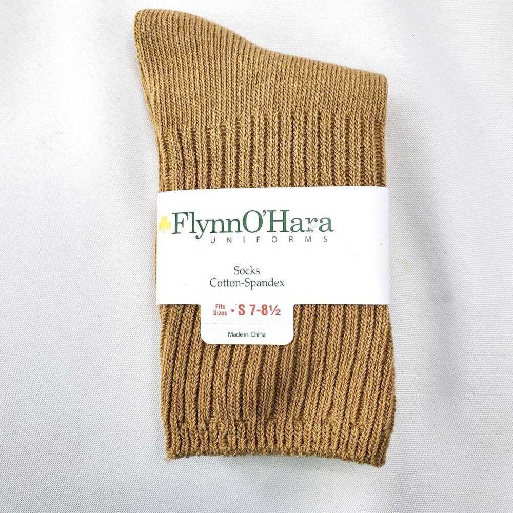 Flynn OHara Beige Crew Socks S 7-8.5 Cotton-Spandex Blend Uniform Made In China - Picture 1 of 5